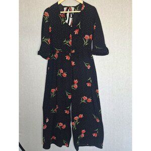 💙 Wrapper Ultra Wide Leg Stretchy Jumpsuit Size L/XL Floral Casual Preppy Stree